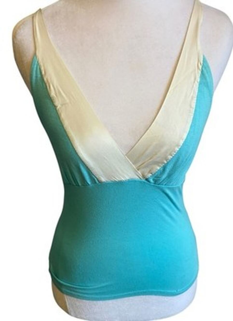 VTG Bebe Silk Trim Babydoll Cami Top XS Turquoise Cream Club Coquette Fairy Y2K